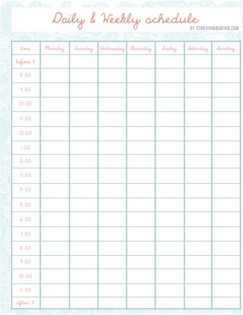 Cute Class Schedule Template – printable schedule template