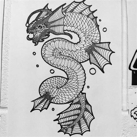 Unique Black Ink Leviathan Tattoo Design