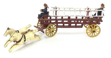 Lot - Vintage Cast Iron Horse Drawn Fire Wagon