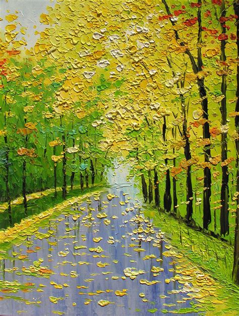 ORIGINAL Oil Painting Golden Fall 30 X 23 Palette Knife Texture Colorful Trees Landscape Gold ...