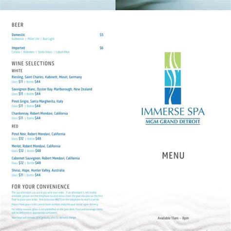 Spa Dining Menu - MGM Grand Detroit