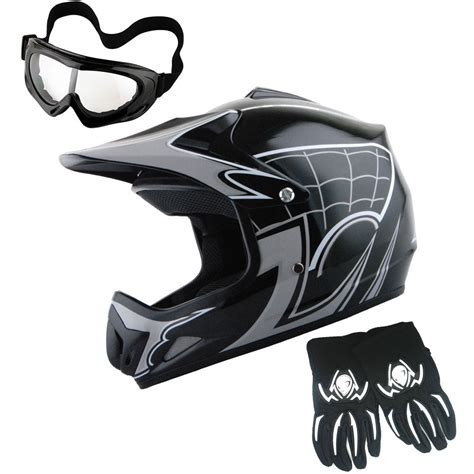 Wow! Youth Motocross Helmet HJOY BMX MX ATV Dirt Bike Helmet Spider Web Black, Goggles, Martian ...