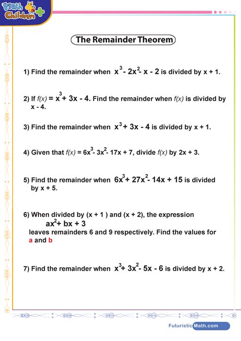 Remainder-theorem-worksheet practoce problems Remainder-theorem ...