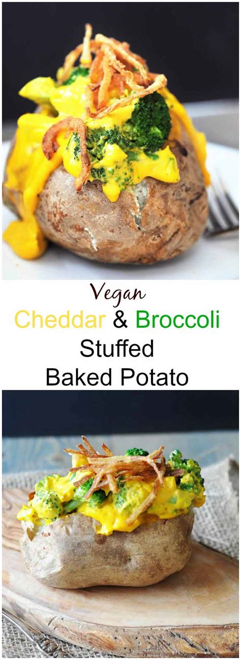 Vegan Cheddar & Broccoli Stuffed Baked Potato - Veganosity