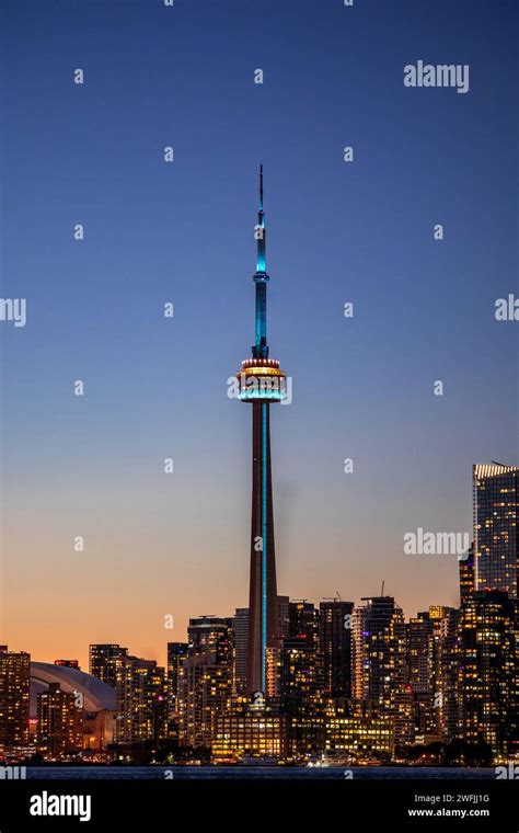 Toronto skyline focusing on the CN Tower during the sunset - Toronto, Ontario Stock Photo - Alamy