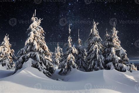 Starry sky in winter snowy night. Majestic landscape. Courtesy of NASA 15288652 Stock Photo at ...