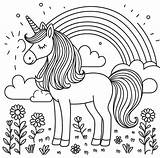 Unicorn With Rainbow And Flowers coloring Page  Download Print Or sketch template