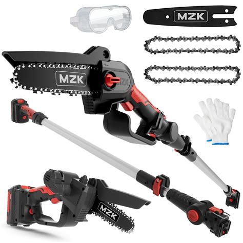 MZK 2-in-1 Cordless Pole Saw & Mini Chainsaw with 3 Replacement Chain ...