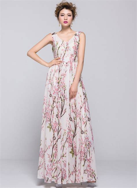 Oriental Cherry Blossom Maxi Dress with V Back RM334