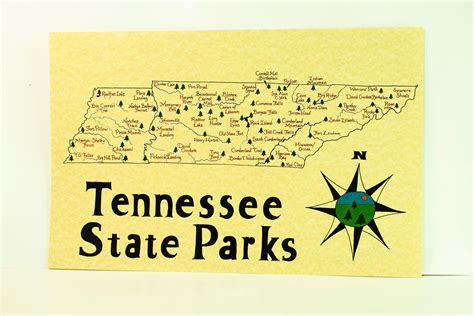 Hand drawn map of Tennessee state parks. 11x17 print on aged parchment ...