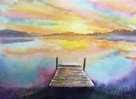 Sunset Dock Painting by Belinda Balaski