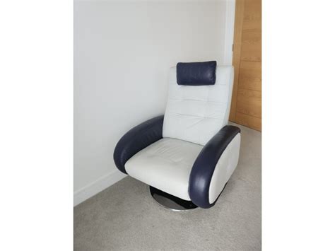 Swivel arm chair pale blue leather with dark blue accents in Ryde ...