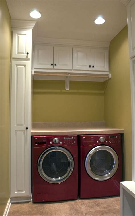 small laundry room storage solutions with overhead shelf