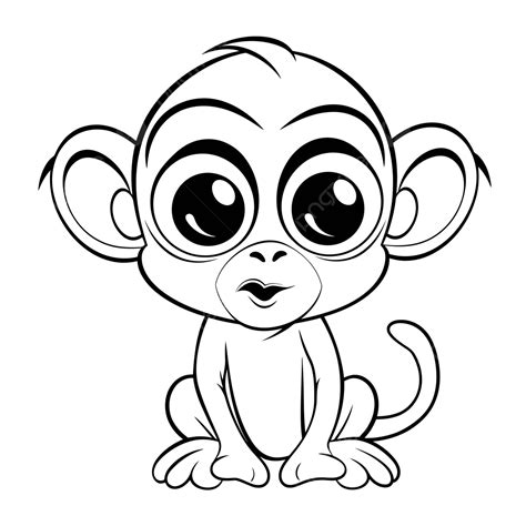 Cute Baby Monkey With Big Eyes Coloring Pages Outline Sketch Drawing Vector, Baby Drawing ...