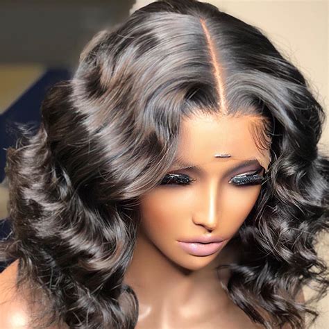 13x6 Short Bob Wig Loose Body Wave Lace Front Human Hair Wigs For Black Women Full Hd Frontal ...