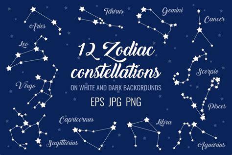 12 zodiac signs constellations By Katerina Ivanova | TheHungryJPEG