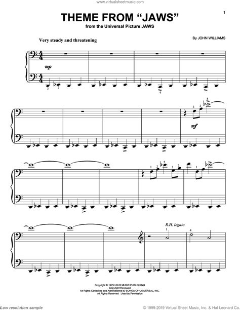 Theme from Jaws, (easy) sheet music for piano solo (PDF)