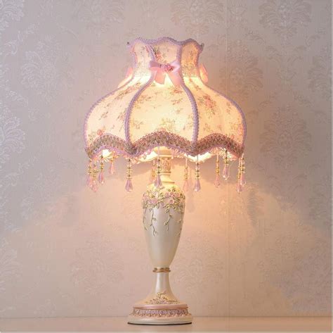 WFTD Victorian Style Table Lamp 13 Inches Pink Fabric Princess Bedside Lamps Hand Painted Resin ...