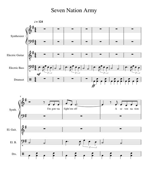 Seven Nation Army sheet music for Synthesizer, Guitar, Bass, Percussion ...