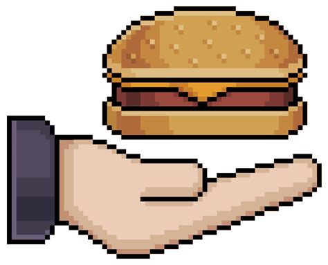 Pixel art hand holding hamburger vector icon for 8bit game on white ...