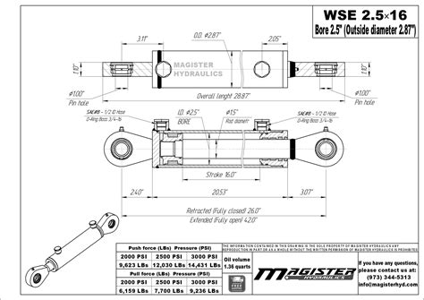 2.5" bore x 16" stroke swivel eye hydraulic cylinder - WSE 2.5x16 ...