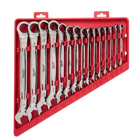 Milwaukee Tool SAE Combination Ratcheting Wrench Mechanics Tool Set (15-Piece) | The Home Depot ...