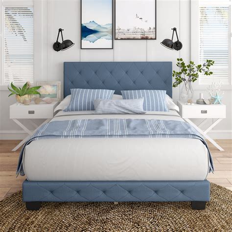 Boyd Sleep Chloe Linen Upholstered Platform Bed Frame, Blue, Queen - Walmart.com