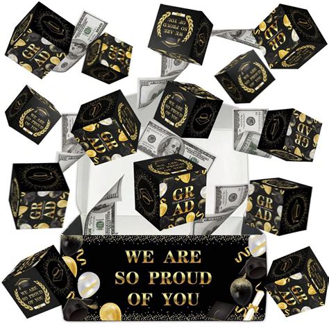 16Pcs Graduation Exploding Money Gift Box Black Glod Congrats Bouncing ...