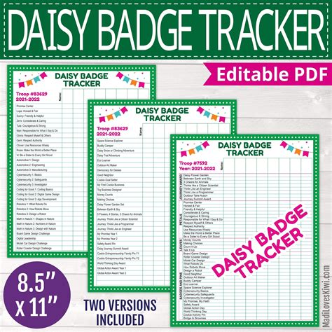 Printable Girl Scout Daisy Badge Tracker Editable Troop - Etsy | Girl ...