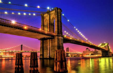 New York City Brooklyn Bridge Sunset Painting by Christopher Arndt - Pixels