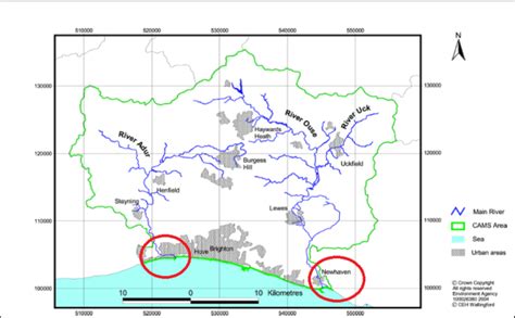 GIS map explaining the River Ouse Catchment in Sussex (EA, 2009 ...