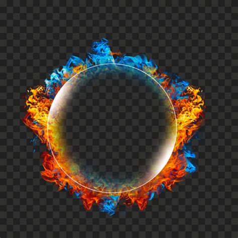 Circle Frame Blue & Orange Fire Flames PNG | Citypng