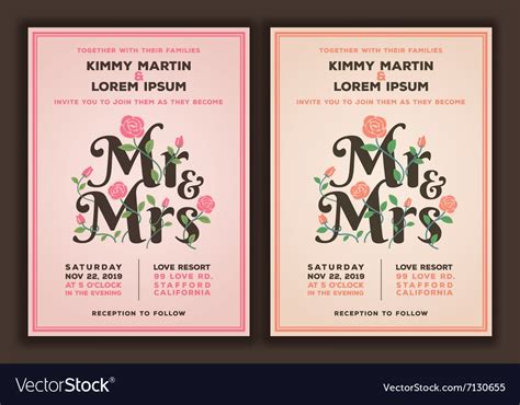 Mr and Mrs title with flower wedding invitations Vector Image