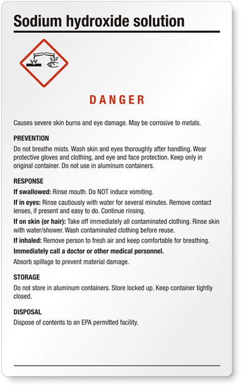 Sodium Hydroxide Large GHS Chemical Label, SKU: GHS-022-A