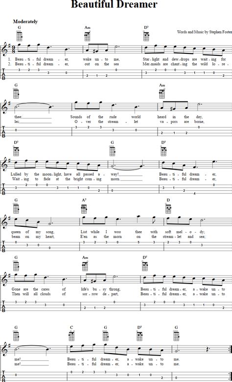 Beautiful Dreamer: Chords, Sheet Music, and Tab for Baritone Ukulele ...