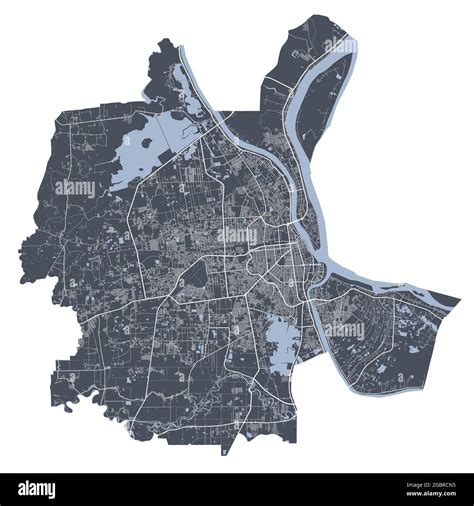 Phnom Penh map. Detailed vector map of Phnom Penh city administrative area. Cityscape poster ...