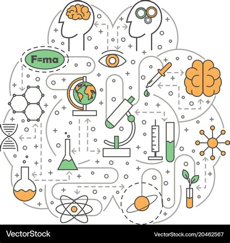 Science brain shaped flat line art Royalty Free Vector Image