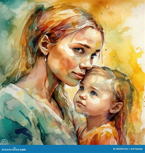 Colorful Watercolor Painting of a Mother with Her Child Stock ...