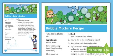 Bubble Mixture Recipe (teacher made) - Twinkl