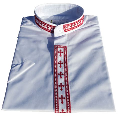 Premium Banded White/Red Clergy Shirt w/ Embroidered Crosses | Ladies Clergy Shirts | Men shirt ...