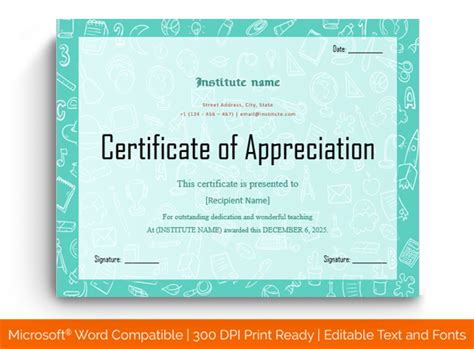 7+ Editable Certificate of Appreciation for Teacher Templates (Word)