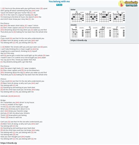 Chord: You belong with me - tab, song lyric, sheet, guitar, ukulele ...