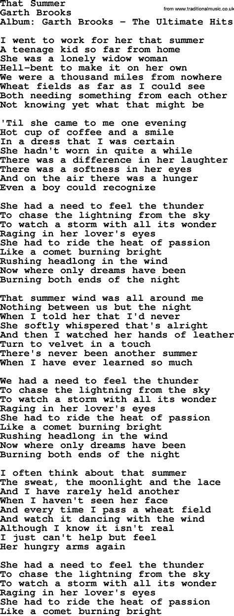 That Summer, by Garth Brooks - lyrics