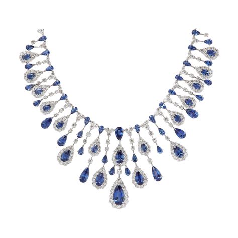 Diamond and Blue Sapphire Necklace and Earring Set Natural Unheated ...