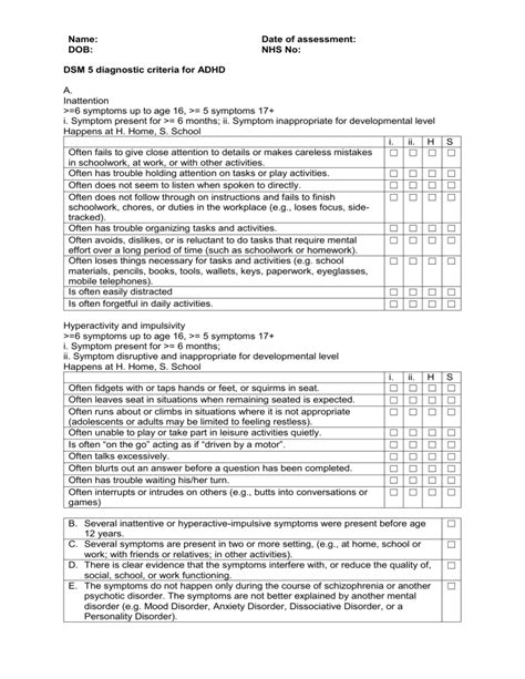 ADHD DSM V checklist