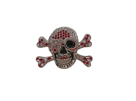 Skull & Crossbones BLING Rhinestone Red & Silver Belt Buckle 023 ...