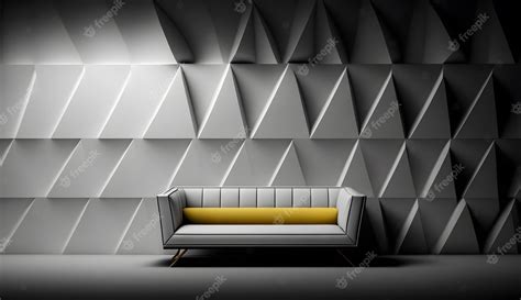 Premium Photo | A grey couch in a room with a grey wall with a white wall with a grey and white ...