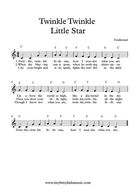 Free Lead Sheet With Chords Twinkle Twinkle Little Star