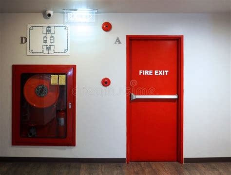 Fire Exit Emergency Door Red Color Metal Material. Stock Image - Image ...