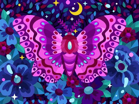 Fluffy moth on Behance in 2021 | Graphic design illustration ...